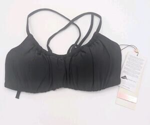 Calia Pure Black Bikini Top With Removable Cups Size XS Scrunched Tie Back